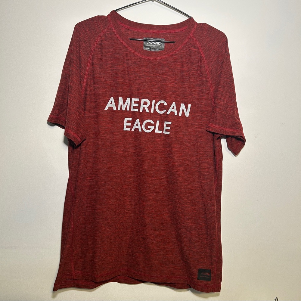 American Eagle Outfitters Red Heather Crewneck Logo Tee
